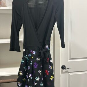 DVF Black Floral Wrap Dress with Tie Waist